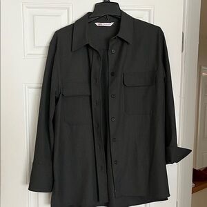 Zara Black Button-Up Shirt Jacket with Chest Pockets